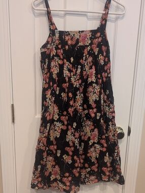 Women's Dark Brown Floral Sundress with Pink and Cream Flowers By Gap